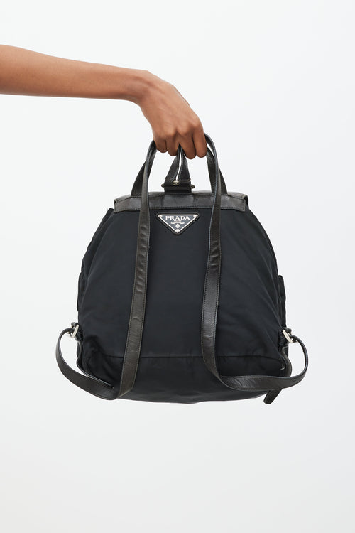 Prada Black Nylon 
Leather Backpack