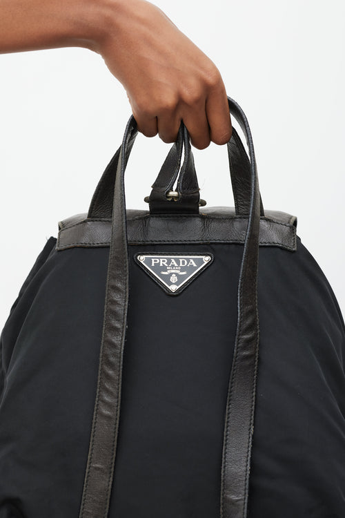 Prada Black Nylon 
Leather Backpack