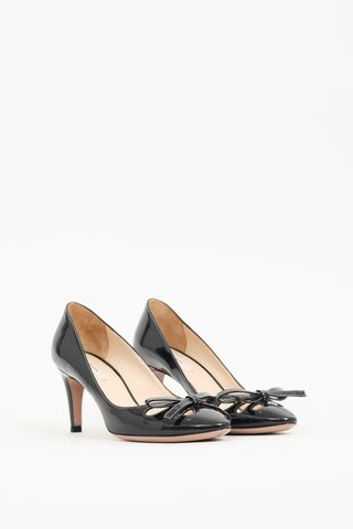 Prada Black Patent Cutout Bow Pump