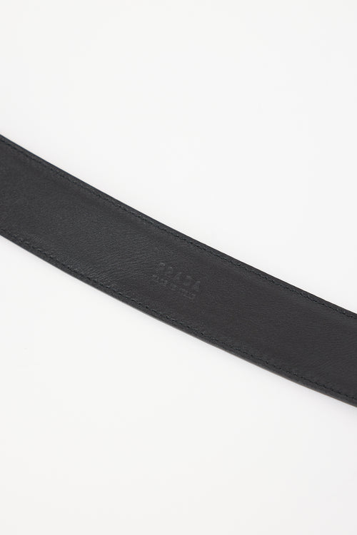 Prada Black Patent Leather Logo Plate Belt