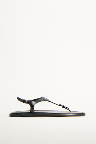 Prada Black Patent Leather Logo T-Strap Sandal