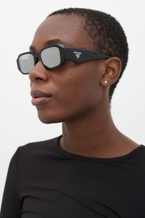 Prada Black SPR17W Mirrored Rectangular Sunglasses