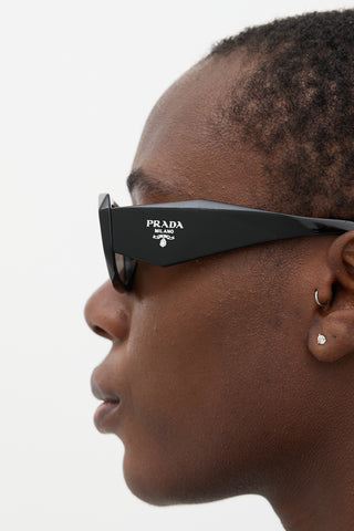 Prada Black SPR17W Mirrored Rectangular Sunglasses