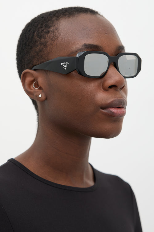 Prada Black SPR17W Mirrored Rectangular Sunglasses