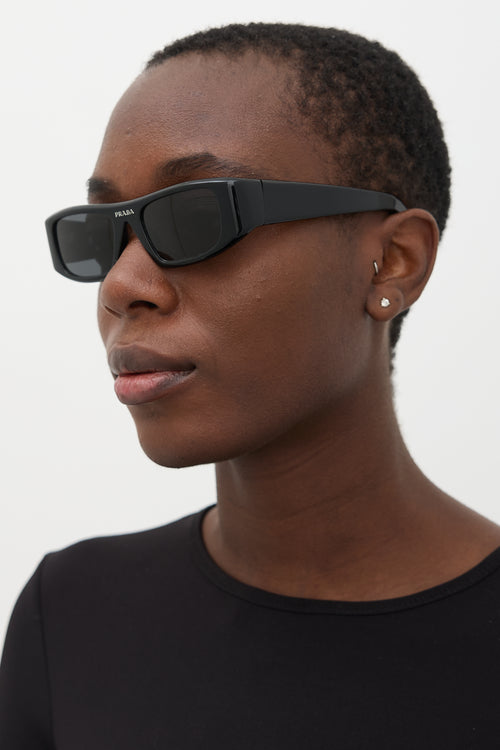 Prada Black SPR20W Rectangular Logo Sunglasses