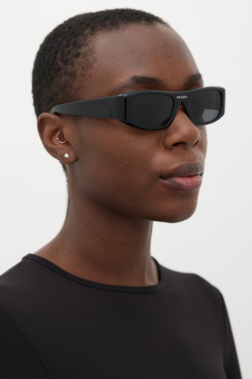 Prada Black SPR20W Rectangular Logo Sunglasses