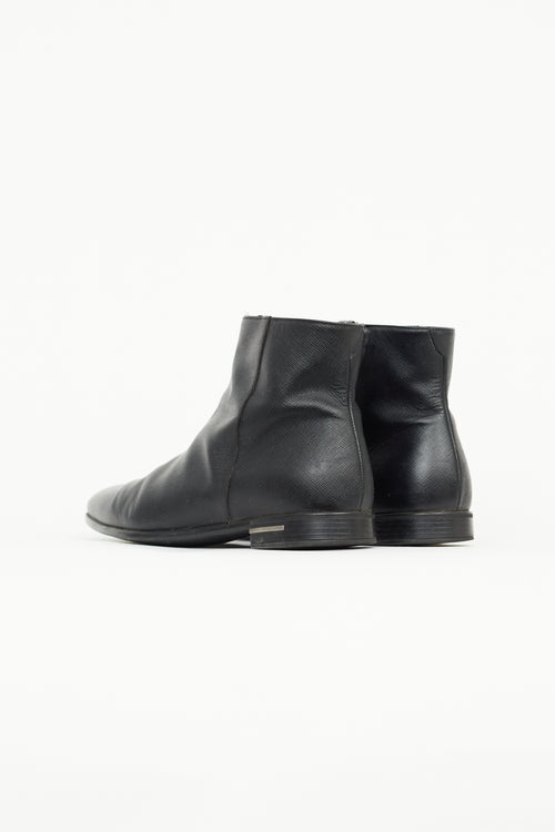 Prada Black Saffiano Leather Ankle Boot