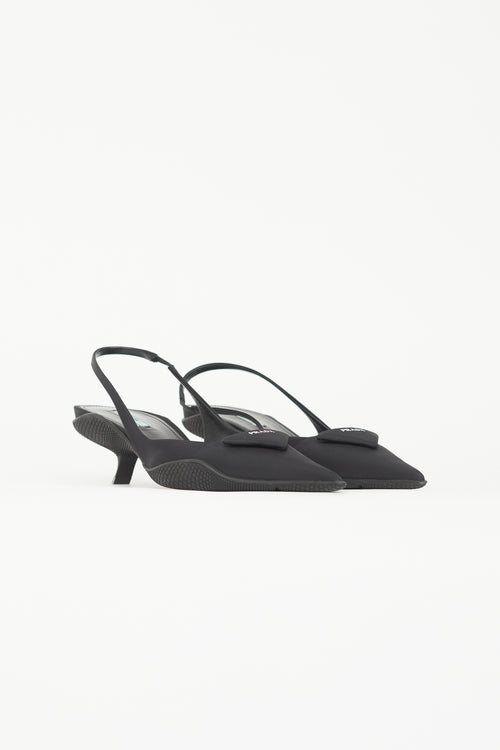 Prada Black Nylon Soft Padded Slingback Heel