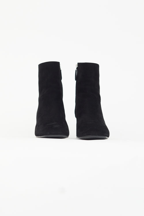 Prada Black Suede Ankle Heeled Boot