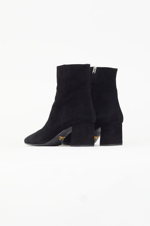 Prada Black Suede Ankle Heeled Boot