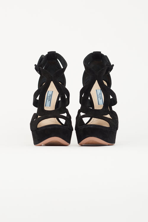 Prada Black Suede Baroque Platform Heel