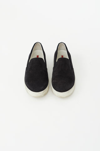 Prada Black Suede Slip On Sneaker