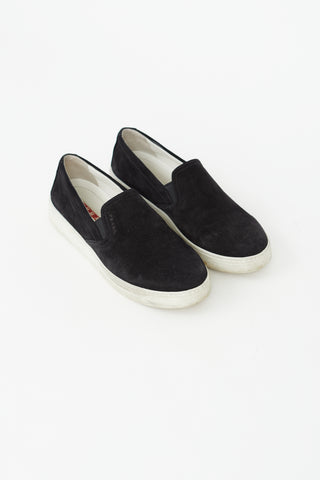 Prada Black Suede Slip On Sneaker