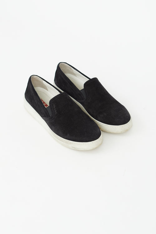 Prada Black Suede Slip On Sneaker