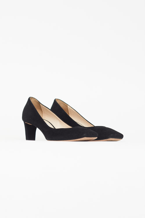 Prada Black Suede Square Toe Pump