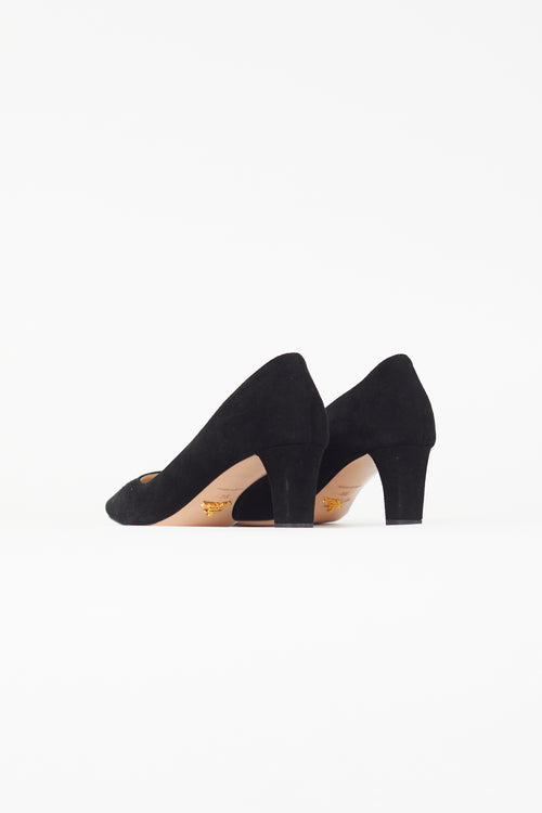 Prada Black Suede Square Toe Pump