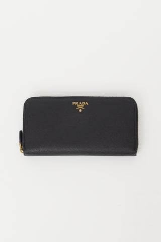 Prada Black 
Gold Saffiano Large Wallet