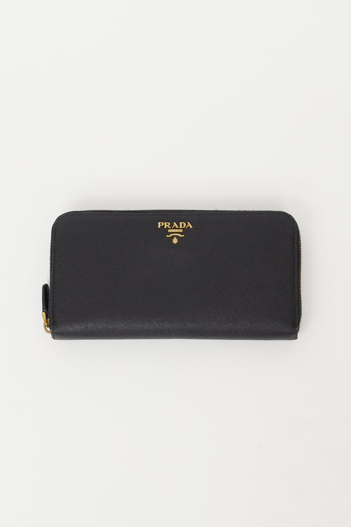 Prada Black 
Gold Saffiano Large Wallet