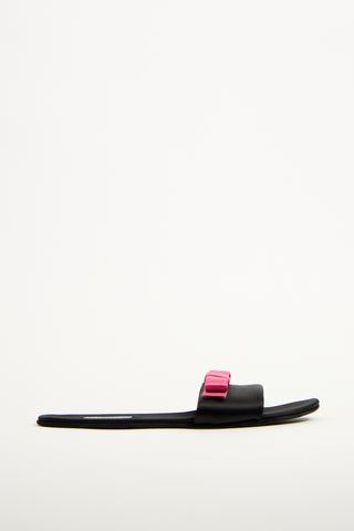 Prada Black 
Pink Satin Bow Slide