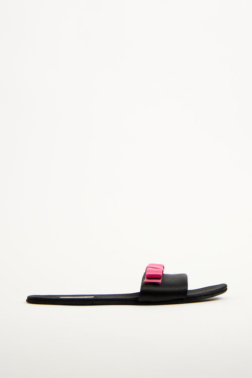 Prada Black 
Pink Satin Bow Slide