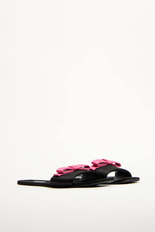 Prada Black 
Pink Satin Bow Slide