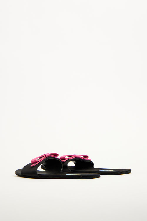 Prada Black 
Pink Satin Bow Slide