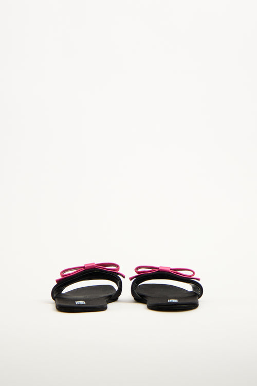 Prada Black 
Pink Satin Bow Slide