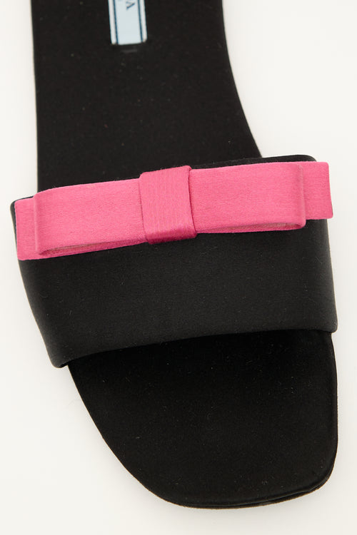 Prada Black 
Pink Satin Bow Slide