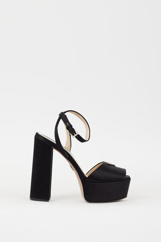 Prada Black Satin Triangle Logo Platform Heel