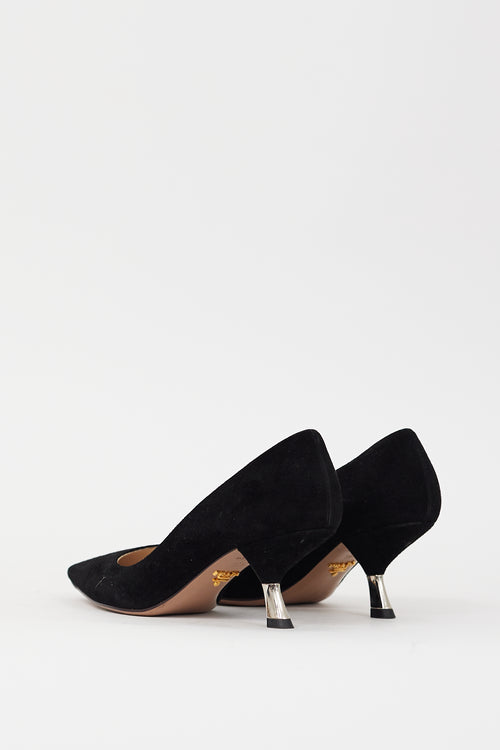 Prada Black Suede Pointed Toe Pump