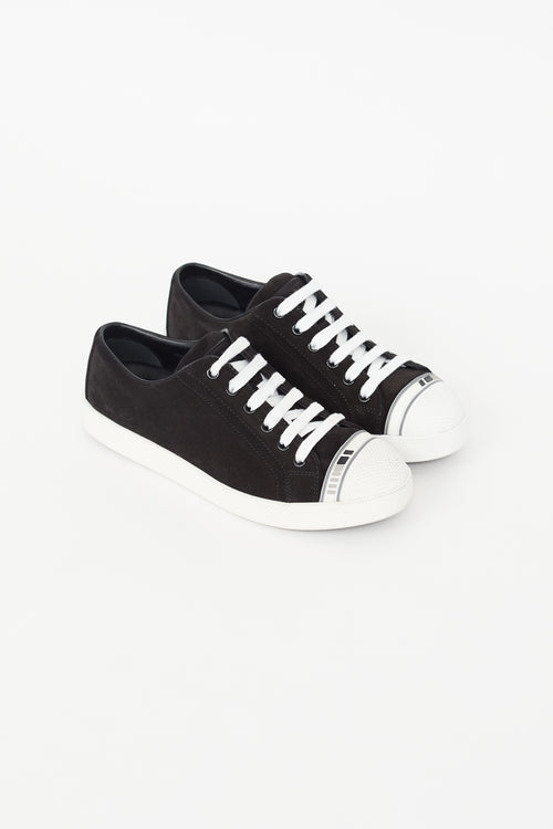 Prada Black 
White Suede Sneaker