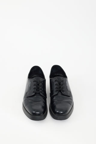 Prada Black Leather Logo Derby