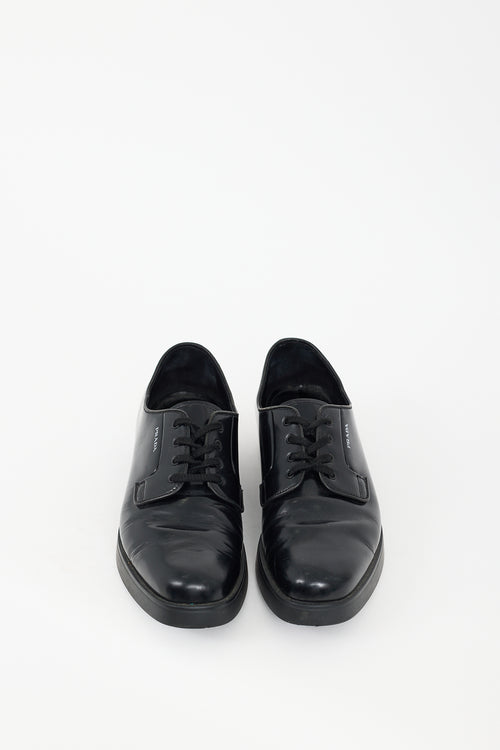 Prada Black Leather Logo Derby