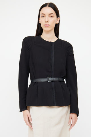 Prada Black Raw Hem Belted Jacket