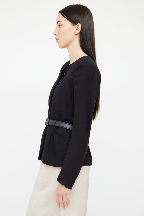 Prada Black Raw Hem Belted Jacket