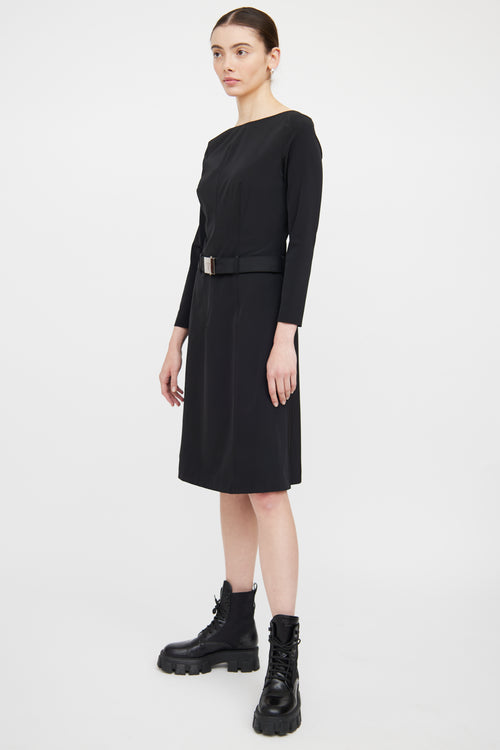 Prada Black Nylon Panel Long Sleeve Dress Dress