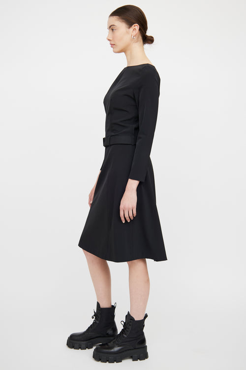 Prada Black Nylon Panel Long Sleeve Dress Dress