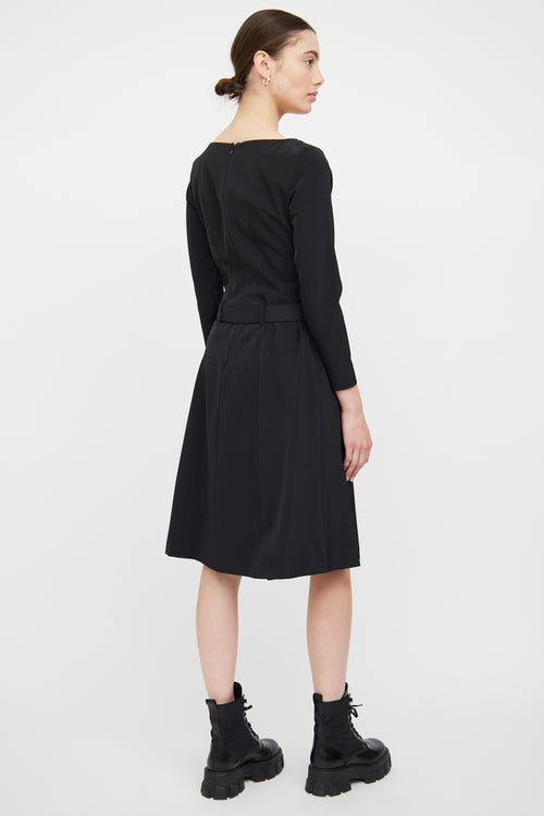 Prada Black Nylon Panel Long Sleeve Dress Dress