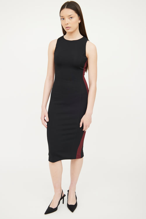 Prada Black 
Burgundy Panel Bodycon Dress