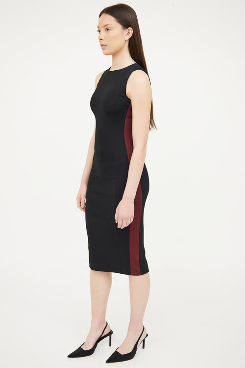 Prada Black 
Burgundy Panel Bodycon Dress