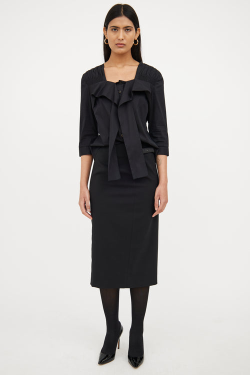 Prada Black Button 
Tie Front Blouse