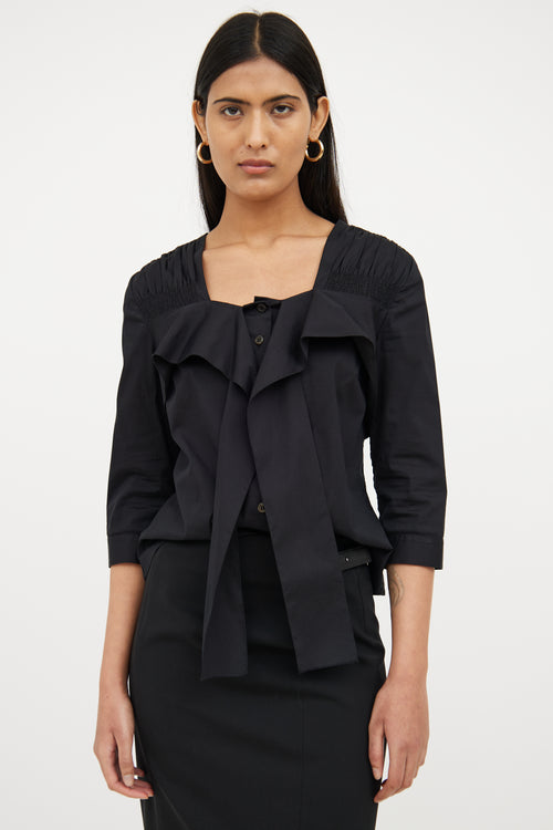 Prada Black Button 
Tie Front Blouse