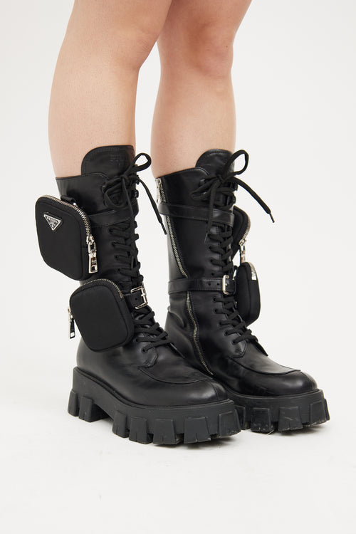 Prada Black Leather Tall Cargo Boot