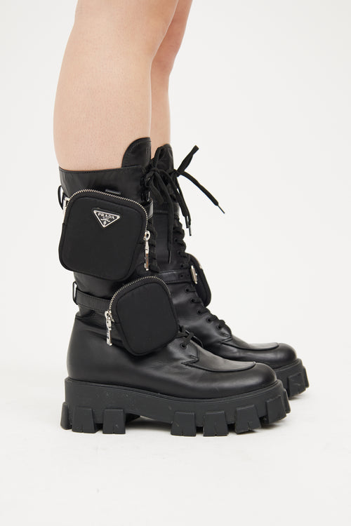 Prada Black Leather Tall Cargo Boot