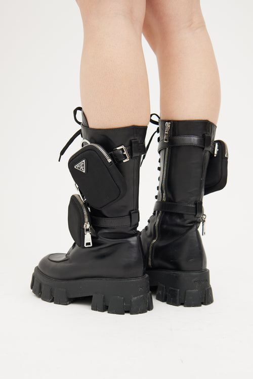 Prada Black Leather Tall Cargo Boot