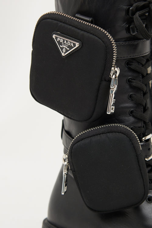 Prada Black Leather Tall Cargo Boot