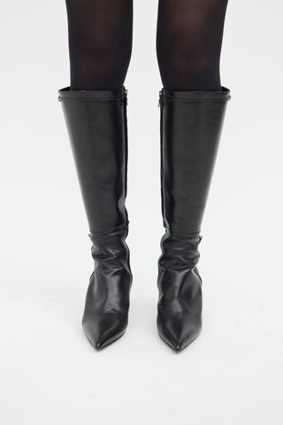 Prada Black Pointy Knee High Boot