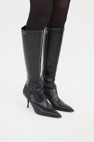 Black Pointy Knee High Boot