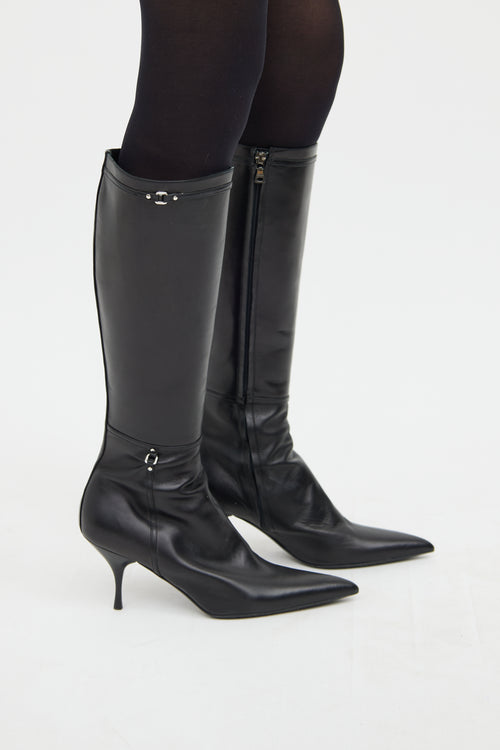 Black Pointy Knee High Boot