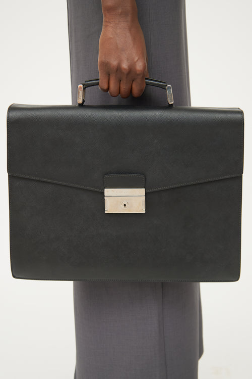 Prada Black Saffiano Double Briefcase